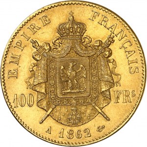 Zweites Kaiserreich / Napoleon III (1852-1870). 100 Francs laurée Kopf 1862, A, Paris.