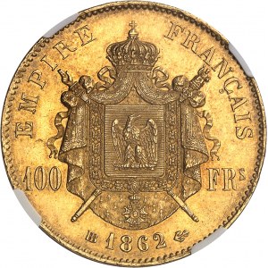 Second Empire / Napoléon III (1852-1870). 100 francs tête laurée 1862, BB, Strasbourg.