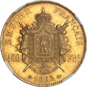 Drugie Cesarstwo / Napoleon III (1852-1870). 100 franków tête laurée 1862, BB, Strasburg.