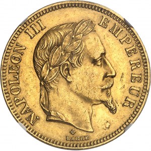 Second Empire / Napoleon III (1852-1870). 100 francs tête laurée 1863, BB, Strasbourg.