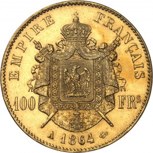 Druhé cisárstvo / Napoleon III (1852-1870). 100 frankov tête laurée 1864, A, Paríž.
