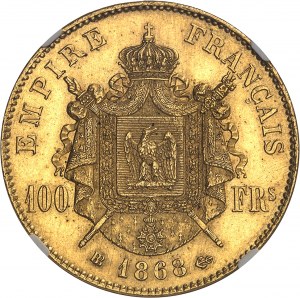 Second Empire / Napoleon III (1852-1870). 100 francs tête laurée 1868, BB, Strasbourg.