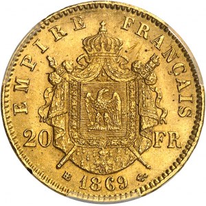 Zweites Kaiserreich / Napoleon III (1852-1870). 20 Francs laurée Kopf 1869, BB, Straßburg.