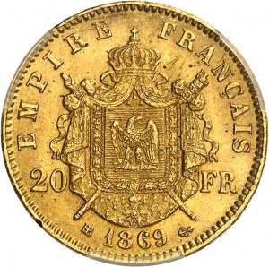 Second Empire / Napoleon III (1852-1870). 20 francs head laurel 1869, BB, Strasbourg.