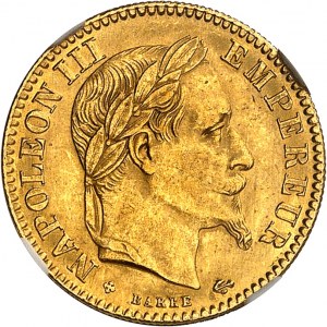 Zweites Kaiserreich / Napoleon III (1852-1870). 10 Francs laurée Kopf 1864, BB, Straßburg.