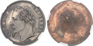 Zweites Kaiserreich / Napoleon III. (1852-1870). Einfarbiges Testpaar aus versilberter Bronze von 1 Franc tête laurée, von Albert Barre, Flans brunis (PROOF) 1862, E, Paris.