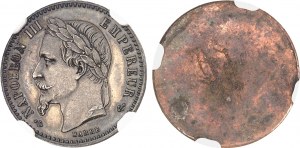 Zweites Kaiserreich / Napoleon III. (1852-1870). Einfarbiges Testpaar aus versilberter Bronze von 50 centimes tête laurée, von Albert Barre, brünierter Rohling (PROOF) 1862, E, Paris.