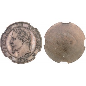 Zweites Kaiserreich / Napoleon III. (1852-1870). Paar einseitige Versuche zu fünf Centimes mit Kopf, von Albert Barre 1861, E, Paris.
