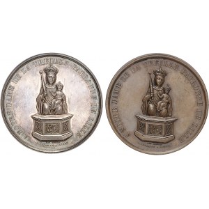 Second Empire / Napoléon III (1852-1870). Paire de médailles en argent et cuivre, concours d’architecture pour l’église de Notre Dame de la treille et de St Pierre (argent) et Sacre de Mgr Victor Delannoy (cuivre), par A. Lecomte 1856 et 1872, Lille (A. L