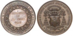 Second Empire / Napoleon III (1852-1870). Pair of silver and copper medals, architectural competition for the church of Notre Dame de la treille et de St Pierre (silver) and Sacre de Mgr Victor Delannoy (copper), by A. Lecomte 1856 and 1872, Lille (A. L