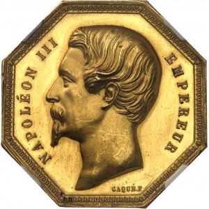 Second Empire / Napoleon III (1852-1870). Gold token, Agents de change de Paris, by Caqué 1857, Paris.