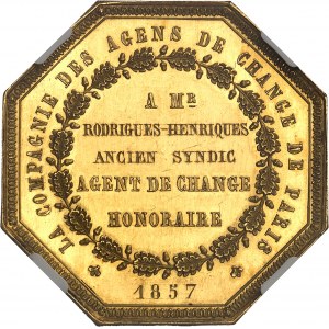 Second Empire / Napoléon III (1852-1870). Jeton en Or, Agents de change de Paris, par Caqué 1857, Paris.