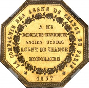 Second Empire / Napoléon III (1852-1870). Jeton en Or, Agents de change de Paris, par Caqué 1857, Paris.