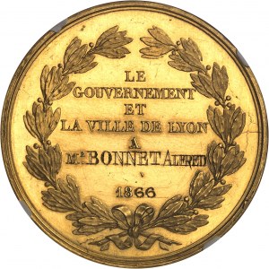 Druhé císařství / Napoleon III (1852-1870). Zlatá medaile, École impériale des Beaux-Arts de Lyon, autor Barre 1866, Paříž.