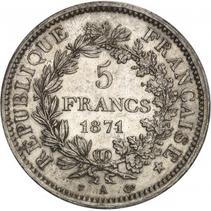 Government of National Defense (1870-1871). 5 francs Hercule, Camélinat 1871, A, Paris.
