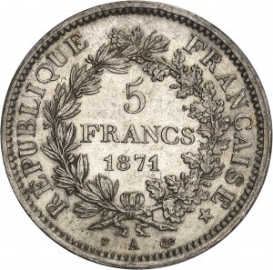 Regierung der Nationalen Verteidigung (1870-1871). 5 Franc Hercule, Camélinat 1871, A, Paris.
