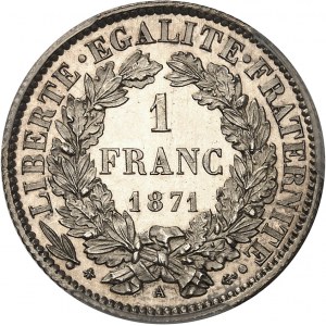 Governo di difesa nazionale (1870-1871). 1 franco Cérès, Frappe spéciale (SP) 1871, A, Parigi.