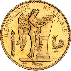 Tretia republika (1870-1940). 100 frankov Génie, aspekt Flan bruni (PROOFLIKE) 1896, A, Paríž.