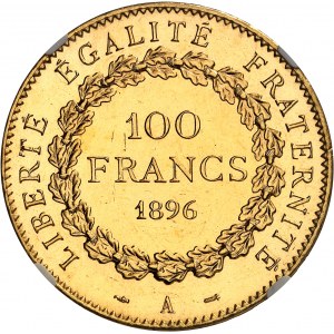 Tretia republika (1870-1940). 100 frankov Génie, aspekt Flan bruni (PROOFLIKE) 1896, A, Paríž.
