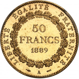 Trzecia Republika (1870-1940). 50 franków Génie, Flan bruni (PROOF) 1889, A, Paryż.