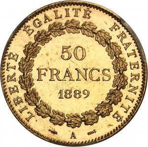 Třetí republika (1870-1940). 50 franků Génie, Flan bruni (PROOF) 1889, A, Paris.