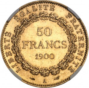 Terza Repubblica (1870-1940). 50 franchi Génie, Flan bruni (PROVA) 1900, A, Parigi.