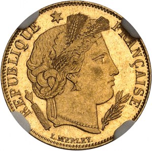 Tretia republika (1870-1940). 5 frankov Cérès Flan bruni (PROOF) 1889, A, Paríž.