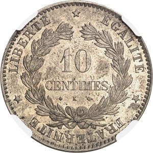 Trzecia Republika (1870-1940). Próba 10 centymów Cérès w srebrze niklowym z 1877 roku, K, Bordeaux.