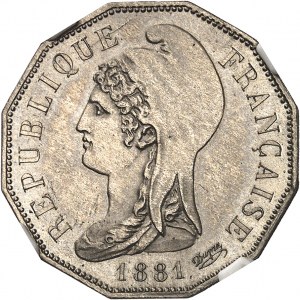 Tretia republika (1870-1940). 25 centimová niklová strieborná dodekagonálna skúška podľa Dupré 1881, A, Paríž.