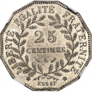 Terza Repubblica (1870-1940). 25 centesimi in alpacca prova dodecagonale dopo Dupré 1881, A, Parigi.