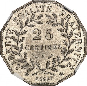 Terza Repubblica (1870-1940). 25 centesimi in alpacca prova dodecagonale dopo Dupré 1881, A, Parigi.