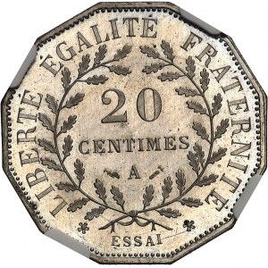IIIe République (1870-1940). Essai dodécagonal de 20 centimes en maillechort d’après Dupré 1881, A, Paris.