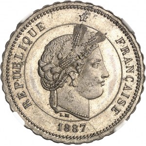 IIIe République (1870-1940). Essai de 20 centimes Merley, 2e type, sans faisceau ni rameau, flan “à 40 dents” 1887, A, Paris.