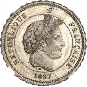 Tretia republika (1870-1940). Merley 20 centov skúšobný, 2. typ, bez zväzku alebo vetvy, 40 zubov prázdny 1887, A, Paríž.