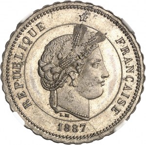 IIIe République (1870-1940). Essai de 20 centimes Merley, 2e type, sans faisceau ni rameau, flan “à 40 dents” 1887, A, Paris.