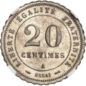 IIIe République (1870-1940). Essai de 20 centimes Merley, 2e type, sans faisceau ni rameau, flan “à 40 dents” 1887, A, Paris.