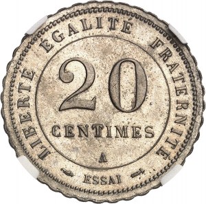 IIIe République (1870-1940). Essai de 20 centimes Merley, 2e type, sans faisceau ni rameau, flan “à 40 dents” 1887, A, Paris.