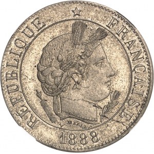 IIIe République (1870-1940). Essai de 20 centimes Merley, 2e type, flan rond, de poids lourd et perforations sur la tranche 1888, A, Paris.