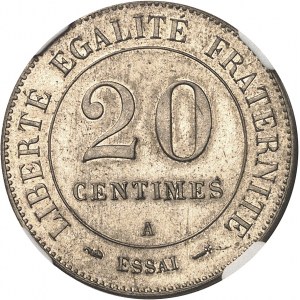 Terza Repubblica (1870-1940). Prova del 20 centesimi Merley, 2° tipo, tondo in bianco, peso elevato e perforazioni sul bordo 1888, A, Parigi.