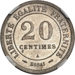 IIIe République (1870-1940). Essai-piéfort de 20 centimes Merley, 2e type, flan rond 1898, A, Paris.
