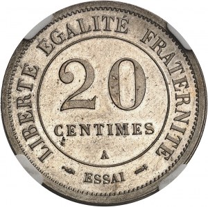 Terza Repubblica (1870-1940). Prova da 20 centesimi Merley, 2° tipo, tondo in bianco 1898, A, Parigi.