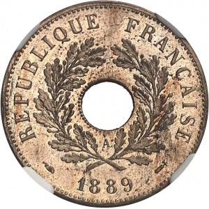 IIIe République (1870-1940). Essai de 20 centimes non signée, flan rond en maillechort 1889, A, Paris.