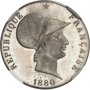 IIIe République (1870-1940). Essai rond de 5 centimes en maillechort, d’après Lorthior 1880, A, Paris.