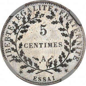 Tretia republika (1870-1940). Essai rond de 5 centimes en maillechort, podľa Lorthior 1880, A, Paríž.