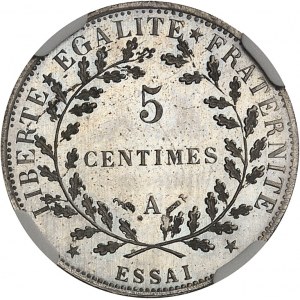 IIIe République (1870-1940). Essai rond de 5 centimes en maillechort, d’après Lorthior 1880, A, Paris.