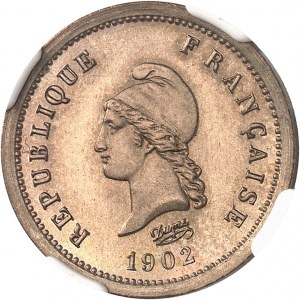 Trzecia Republika (1870-1940). Okrągła srebrna moneta próbna o nominale 5 centów, duży moduł, według Dupré 1902, A, Paryż.