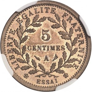 Dritte Republik (1870-1940). Runder Versuch von 5 Centimes aus Neusilber, großes Modul, nach Dupré 1902, A, Paris.