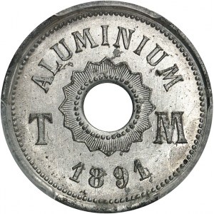 Třetí republika (1870-1940). Essai uniface en aluminium, T. Michelin, ražba hliníkových mincí, Frappe spéciale (SP) 1891, Paříž.