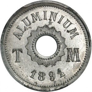 IIIe République (1870-1940). Essai uniface en aluminium, par T. Michelin, frappe en aluminium, Frappe spéciale (SP) 1891, Paris.
