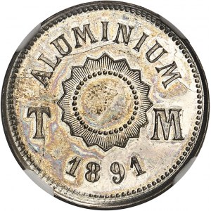 Třetí republika (1870-1940). Jednostranný hliníkový test, autor T. Michelin, neperforovaný, raženo v niklovém stříbře 1891, Paříž.